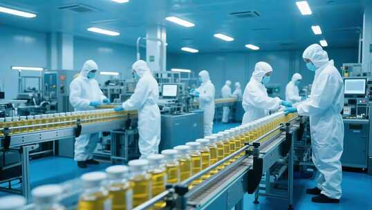药厂工人流水线作业场景
