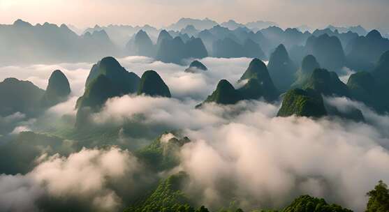 桂林山水合集山峰云海群山云雾缭绕自然风景