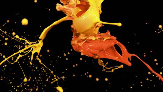 橙色黄色液体颜料泼洒碰撞飞溅 (2)