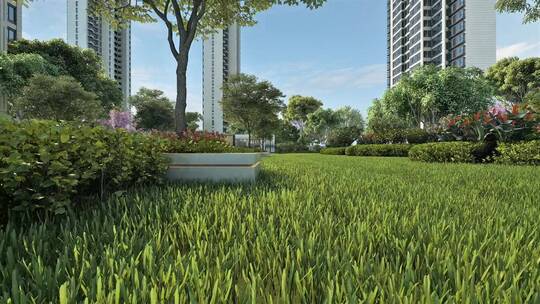 新中式小区草坪景观动画素材
