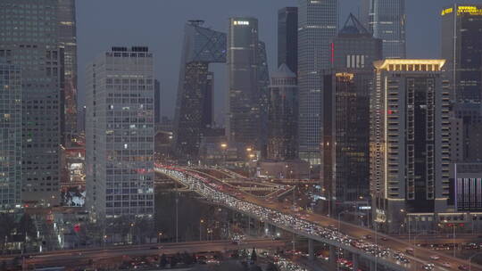 北京国贸夜景车流 都市夜景