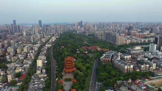 航拍武汉城市旅游地标古建筑黄鹤楼街景