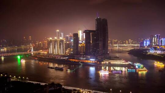 重庆城市灯火和轮渡交通