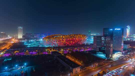 北京鸟巢北京奥运会夜景延时