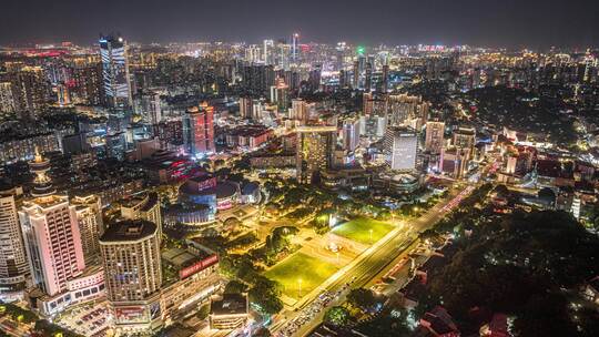 福州五一广场城市建筑群夜景航拍延时