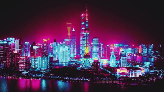 上海赛博都市夜景航拍
