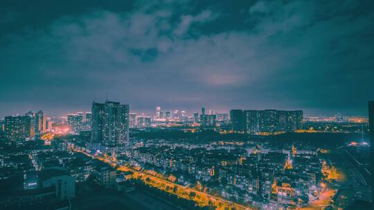 义乌江东城市建筑交通车流夜景6K延时摄影视频素材模板下载