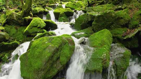 山川河流溪流水流石头青苔山泉水小泉流水