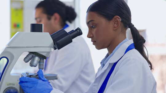 女科学家，显微镜和分析、临床制药试验和病