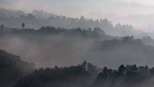 清晨的山林云雾山水画