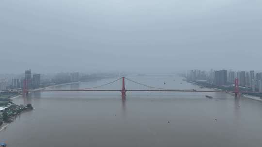 武汉鹦鹉洲长江大桥航拍桥梁拉索桥建筑风光