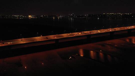 航拍杭州钱塘江大桥夜景视频素材模板下载