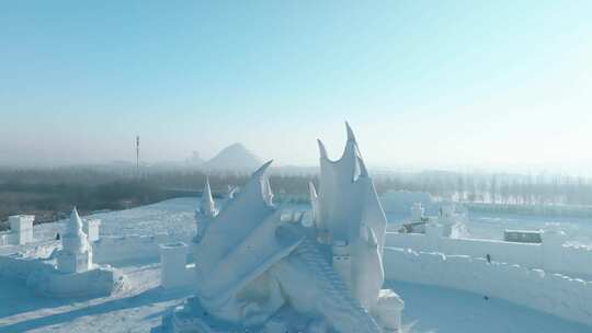 户外大型雪雕城堡群景观龙造型冰雪作品东北