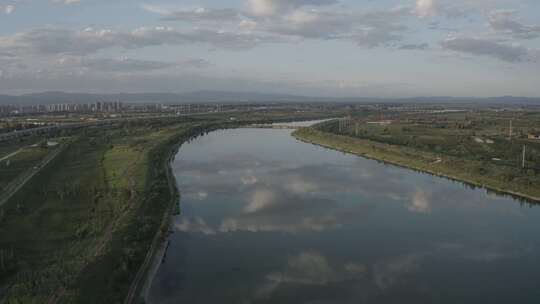 航拍内蒙古呼和浩特赛罕区大黑河景观