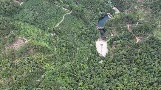 俯拍大山山谷绿色植物森林