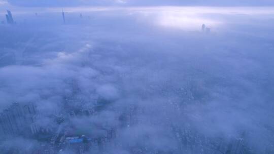 广州城市日出朝阳云海云雾缭绕唯美风光航拍