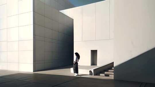 极简建筑空间人物光影意境概念构图4K