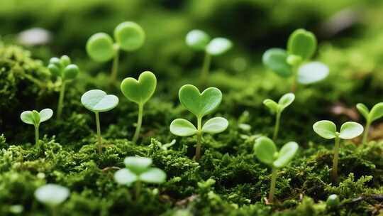 嫩绿幼苗生长微距画面