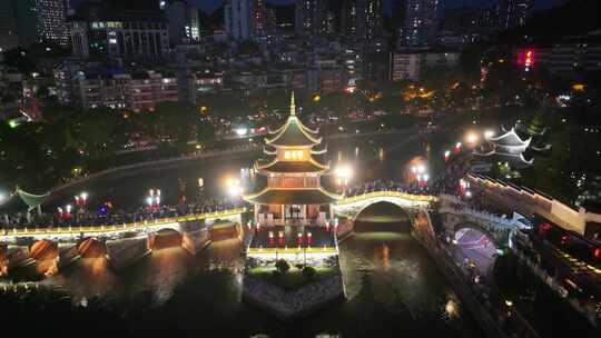 贵州贵阳甲秀楼夜景南明区航拍夜晚景区景点