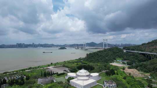 4K广东东莞海战博物馆虎门大桥全景航拍视频视频素材模板下载