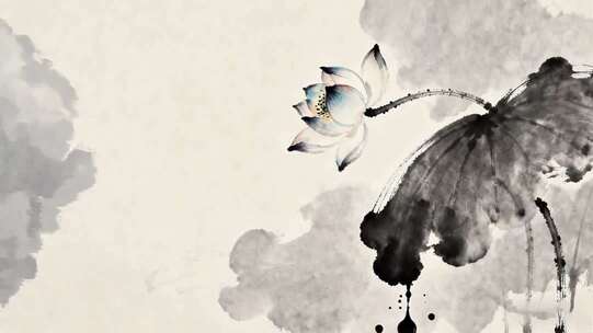 水墨荷花古风背景素材