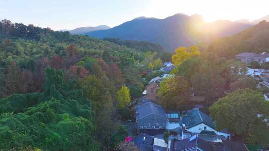 夕阳西下大山森林唯美航拍风景大自然风光杭