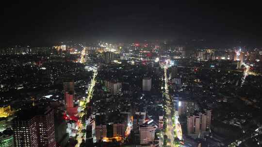 航拍广西玉林城市大景夜景灯光交通