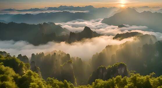 张家界山峰云海山脉日出风景云雾大自然奇峰