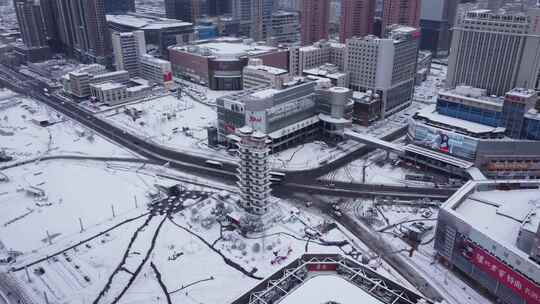 郑州二七广场航拍下雪