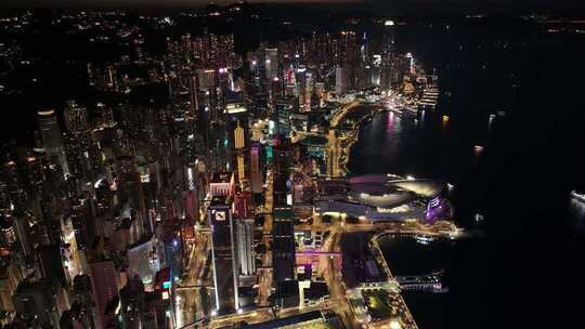 香港维多利亚港夜景航拍