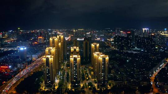 昆明碧鸡名城楼顶航拍昆明城市夜景