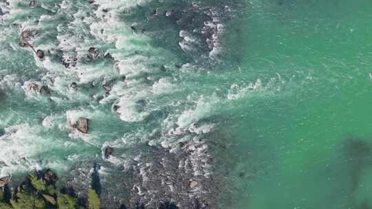 航拍夏天新疆喀纳斯河湍急的流水视频素材模板下载