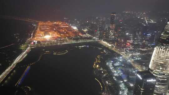 深圳湾体育中心夜景航拍视频素材模板下载