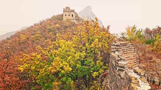 北京秋天司马台长城群山红叶大气宣传片