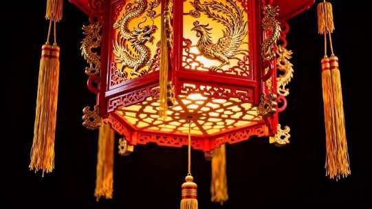 中式龙凤图案灯笼特写