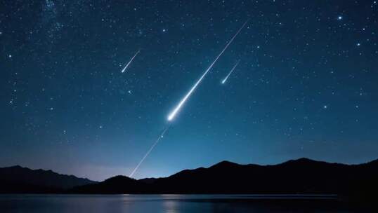 夜空流星划过山水景色