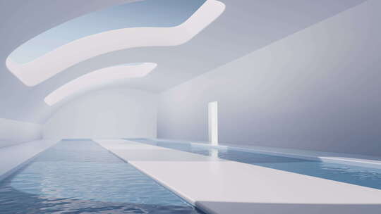 白色抽象结合建筑和水面的移动空间