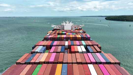 轮船航拍大型集装箱货轮视频素材模板下载