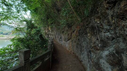 广西柳州龙潭公园悬崖峭壁小路视频素材模板下载