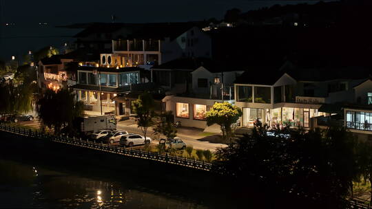 航拍苏州明月湾古村夜景蓝调密度夜景