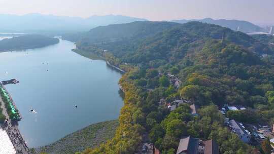 浙江杭州西湖景区风景大自然风光航拍宝石山