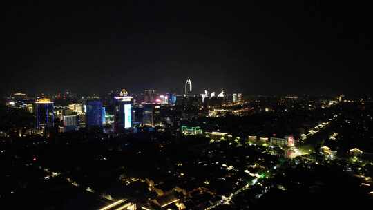 浙江绍兴城市夜景灯光交通航拍