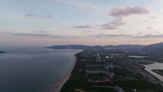 航拍三亚海棠湾日落夕阳晚霞延时云彩全景