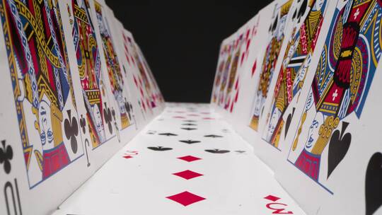 扑克牌搭建的隧道特写视频素材模板下载