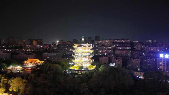 陕西安康安澜公园安澜楼夜景航拍