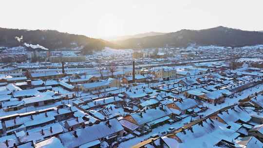 中国黑龙江冬季横道河子小镇雪乡航拍