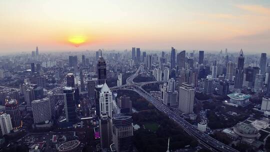 上海浦西延安高架航拍空镜