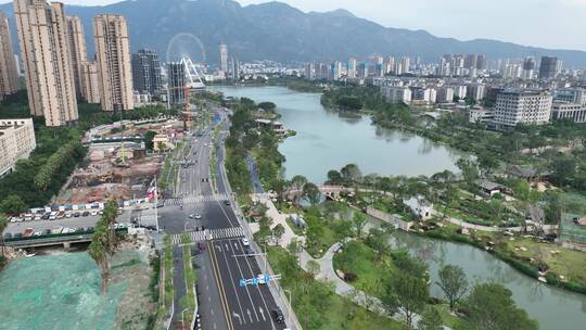 航拍福州东二环泰禾广场城市建筑