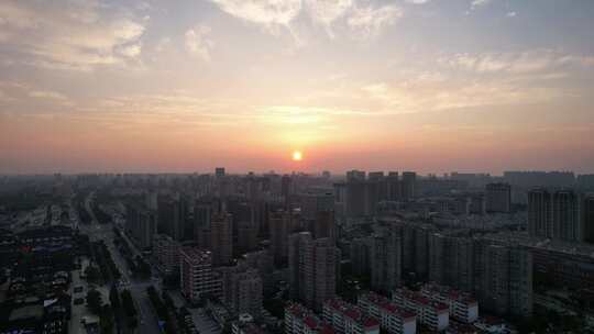 江苏宿迁城市日落晚霞夕阳航拍