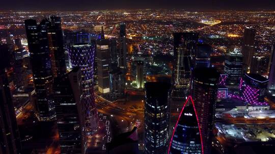 卡塔尔首都多哈夜景城市航拍